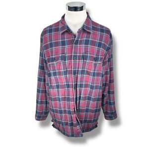 LL Bean Flannel Shirt Men's XL Blue Red Plaid Long Sleeve Fleece Line Button Up